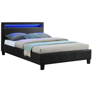 Idimex Lit led simple mirando 120x190 cm, avec sommier, revêtement synthétique noir pas cher