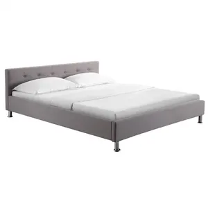 Idimex Lit double nizza, 160 x 200 cm, capitonné avec sommier, revêtement en tissu gris pas cher