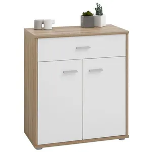 Idimex Buffet MONACO, commode meuble de rangement avec 1 tiroir et 2 portes, en mélaminé décor chêne sonoma et blanc mat pas cher