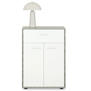 Idimex Buffet CALAIS, commode meuble de rangement avec 1 tiroir et 2 portes, en mélaminé décor béton et blanc mat pas cher