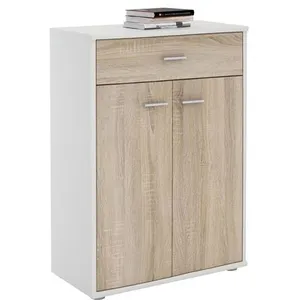 Idimex Buffet CALAIS, commode meuble de rangement avec 1 tiroir et 2 portes, en mélaminé blanc mat et décor chêne sonoma
