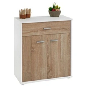 Idimex Buffet MONACO, commode meuble de rangement avec 1 tiroir et 2 portes, en mélaminé blanc mat et décor chêne sonoma pas cher