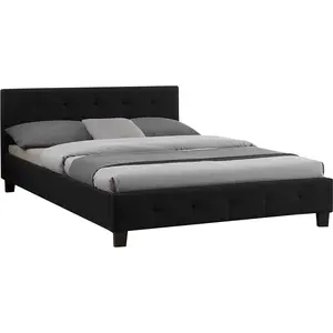 Idimex Lit double mathieu, 140 x 190 cm, capitonné avec sommier, revêtement en tissu noir