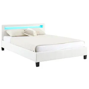Idimex Lit led double pinot 140x190 cm, avec sommier, revêtement synthétique blanc pas cher