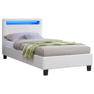 Idimex Lit led simple luceno 90x190 cm, avec sommier, revêtement synthétique blanc