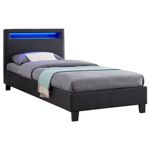Idimex Lit led simple luceno 90x190 cm, avec sommier, revêtement synthétique noir pas cher