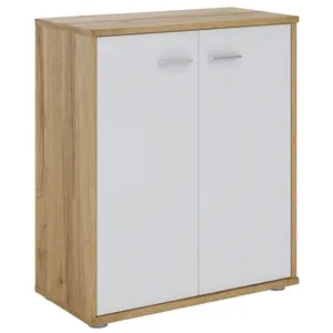 Idimex Buffet FIRMIN, commode meuble de rangement avec 2 portes, en mélaminé décor chêne sauvage et blanc mat