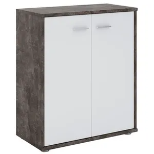 Comparateur de prix : Idimex Buffet FIRMIN, commode meuble de rangement avec 2 portes, en mélaminé décor béton foncé et blanc mat