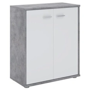 Idimex Buffet FIRMIN, commode meuble de rangement avec 2 portes, en mélaminé décor béton et blanc mat pas cher