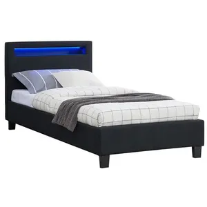 Idimex Lit led simple molina 90x190 cm, avec sommier, revêtement tissu noir