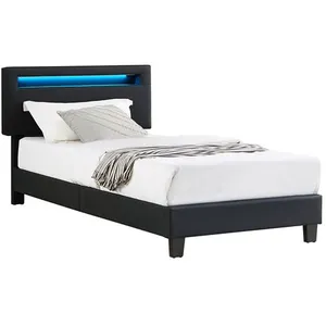 Comparateur de prix : Idimex Lit simple EVAN 90 x 190 cm avec sommier pour adulte et enfant, tête réglable en hauteur avec LED intégrées, en synthétique noir