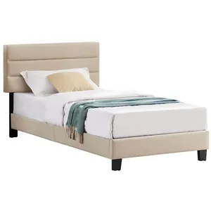 Idimex - Lit 1 place florida, 90 x 190 cm, capitonné avec sommier, revêtement en tissu beige pas cher