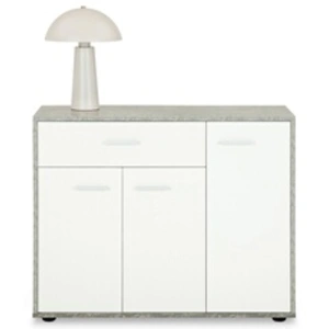 Idimex - Buffet salle à manger coraline l 88 cm en bois - Blanc et béton pas cher