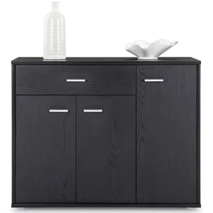 Idimex Buffet salle à manger CORALINE L 88 cm en bois massif coloris frêne noir avec 1 tiroir et 3 portes pas cher
