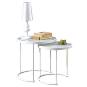 Idimex Lot de 2 tables d'appoint gigognes leyre, plateau rond en verre blanc et cadre en métal blanc pas cher