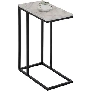 Idimex Table d'appoint avec plateau simili marbre, blanc