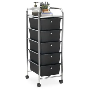 Comparateur de prix : Idimex Caisson sur roulettes GINA chariot avec 5 tiroirs en plastique noir et 1 étagère, rangement salle de bain en métal chromé