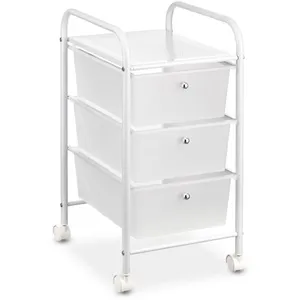 Comparateur de prix : Idimex Caisson sur roulettes GINA chariot 3 tiroirs en plastique blanc transparent et 1 tablette, meuble de rangement en métal laqué blanc