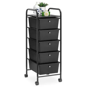 Comparateur de prix : Idimex Caisson de rangement sur roulettes gina 5 tiroirs - noir et métal
