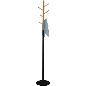 Comparateur de prix : Idimex Porte-manteaux ENRICO portant à vêtements sur pied en forme d'arbre avec 6 crochets, en métal laqué noir et bois