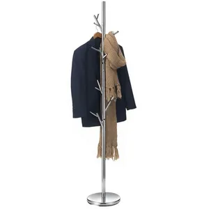 Idimex Porte-manteaux ZENO portant à vêtements sur pied en forme d'arbre avec 6 crochets sur différentes hauteurs, en métal chromé pas cher