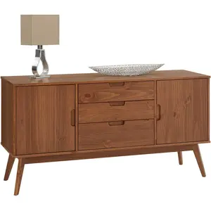 Comparateur de prix : Idimex Buffet TIVOLI design vintage scandinave nordique commode bahut vaisselier avec 3 tiroirs 2 portes, en pin massif lasuré brun foncé