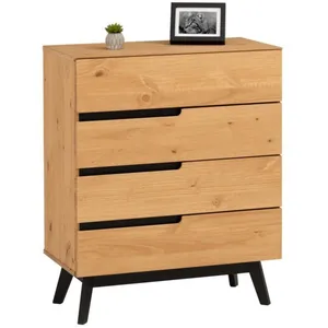 Idimex Commode TIBOR style scandinave design vintage nordique avec 4 tiroirs, en pin massif finition bois naturel teinté