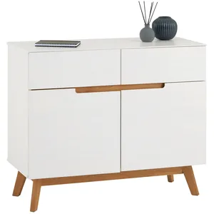 Idimex Buffet TIBOR style scandinave design vintage nordique commode bahut vaisselier avec 2 tiroirs et 2 portes en pin massif lasuré blanc pas cher