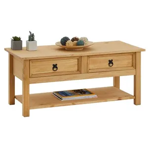 Idimex Table basse TEQUILA style mexicain avec 2 tiroirs, en pin massif finition teintée/cirée pas cher