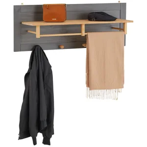 Comparateur de prix : IDIMEX Portemanteau mural 4 patères 1 étagère en bois massif, anthracite/gris