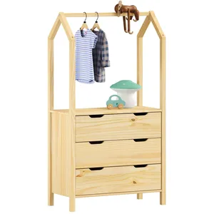 Comparateur de prix : Idimex Commode AMIRA meuble de rangment pour enfant en forme de maison, avec 3 tiroirs et 1 tringle, en pin massif naturel