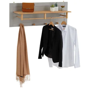 Idimex Portemanteau mural avec 4 crochets, 1 tringle et 1 étagère murale de rangement bolton, patère en pin massif gris et brun - gris/brunVendu paramazon