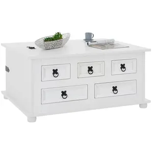 Comparateur de prix : Idimex Table basse coffre rangement TEQUILA, pin massif style mexicain lasuré blanc