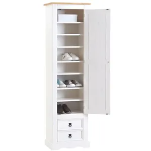 Idimex Armoire tequila avec 1 porte et 2 tiroirs, en pin massif lasuré blanc et brun