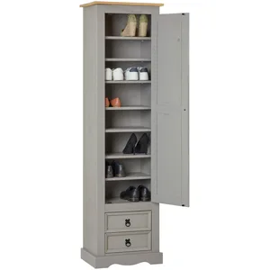 Comparateur de prix : Idimex Armoire tequila avec 1 porte et 2 tiroirs, en pin massif lasuré gris et brun
