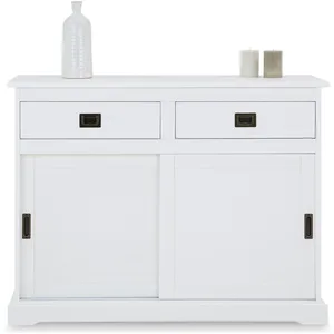 Idimex Buffet SAVONA bahut vaisselier commode avec 2 tiroirs et 2 portes coulissantes, en pin massif lasuré blanc