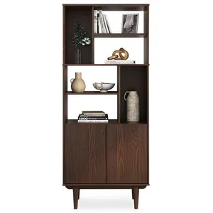 IDIMEX Buffet haut simona h 188 cm en bois massif - coloris noyer pas cher