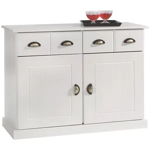 Idimex Buffet PARIS commode bahut vaisselier avec 2 portes battantes et 2 tiroirs pin massif lasuré blanc