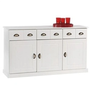Idimex Buffet PARIS commode bahut vaisselier avec 3 portes battantes et 3 tiroirs pin massif lasuré blanc