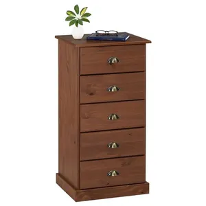 Idimex Chiffonnier paris commode avec 5 tiroirs en pin massif lasuré brun foncé pas cher