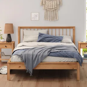 Idimex Lit 140 x 200 avec sommier APOANA en bois massif coloris chêne, cadre robuste avec tête de lit à barreaux pas cher