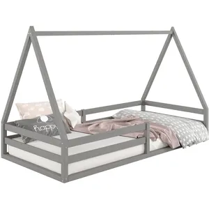 Comparateur de prix : Idimex Lit cabane enfant Montessori au sol en bois massif gris, 90 x 200 cm