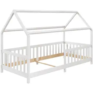 Idimex - Lit cabane nina 90 x 190 cm, en pin massif lasuré blanc pas cher