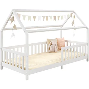Idimex - Lit cabane nina 90 x 200 cm, en pin massif lasuré blanc pas cher