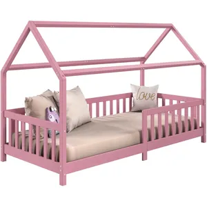 Comparateur de prix : Idimex - Lit cabane nina 90 x 190 cm, en pin massif lasuré rose