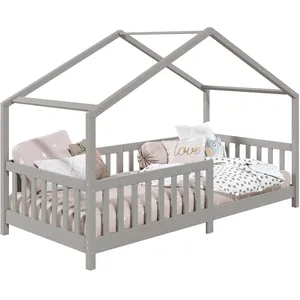 Idimex - Lit cabane lisan 90 x 200 cm, en pin massif lasuré gris