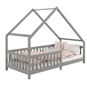 Idimex - Lit cabane asymétrique cora 90 x 190 cm en pin massif lasuré gris pas cher