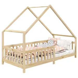 Idimex Lit cabane enfant asymétrique en bois massif coloris naturel, 90 x 200 pas cher