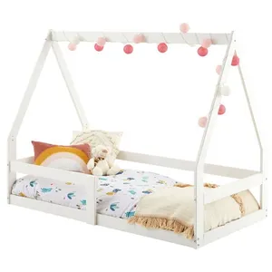 Comparateur de prix : Idimex Lit cabane LUSIA 80x160 cm, lit simple 1 place pour bébé ou enfant de type Montessori, en pin massif lasuré blanc