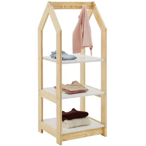 Comparateur de prix : Idimex Étagère à vêtement enfant SALLY, garde-robe en pin massif montessori avec 3 étagères, penderie en bois couleur naturelle et blanc
